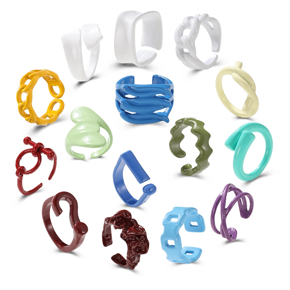 YEEZII Cincin Desain Geometri Hollow Warna-Warni Bahan Akrilik Gaya Korea Untuk Wanita