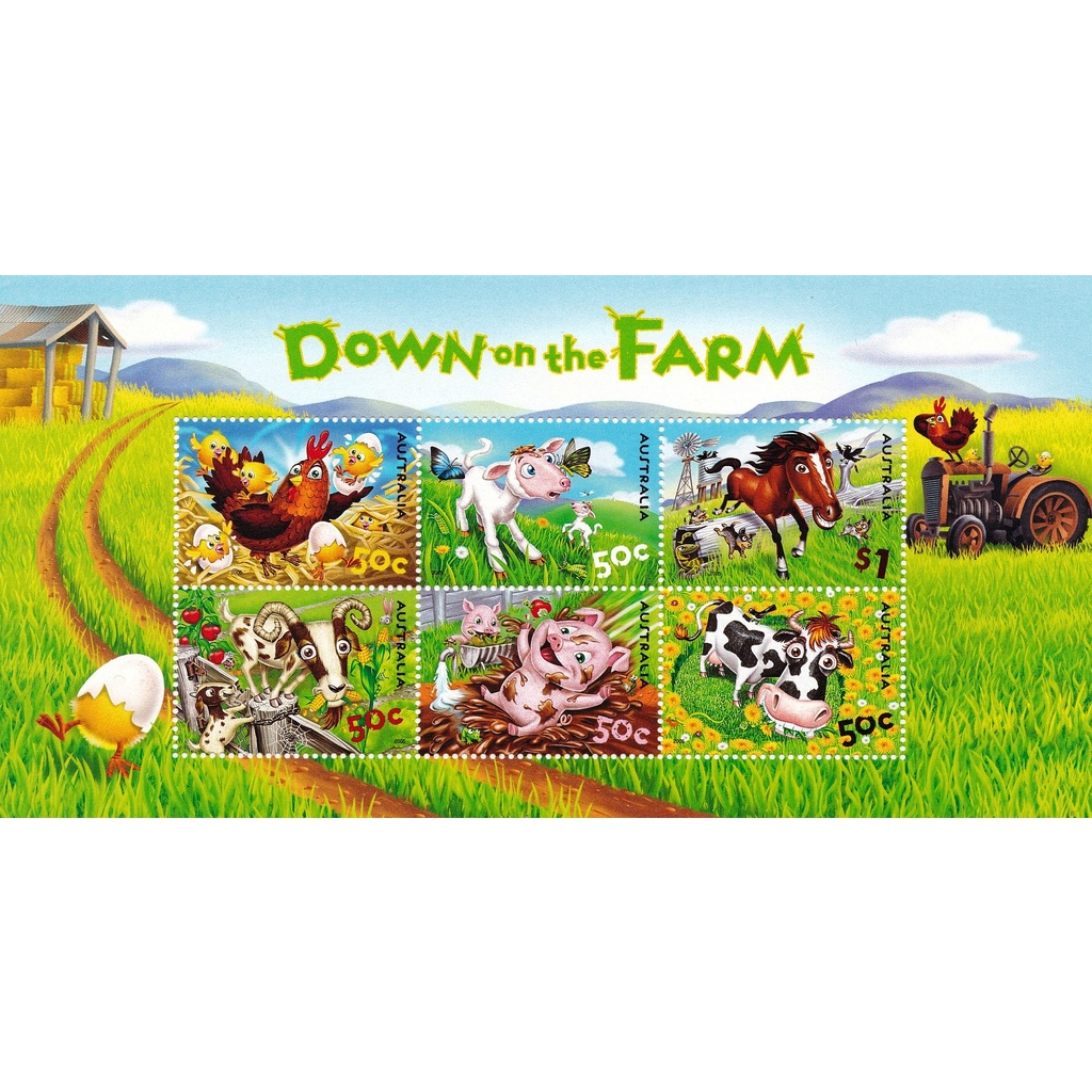 

Perangko Australia 2005 Down to Farm Ayam Kambing Babi Sapi Miniature sheet MNH