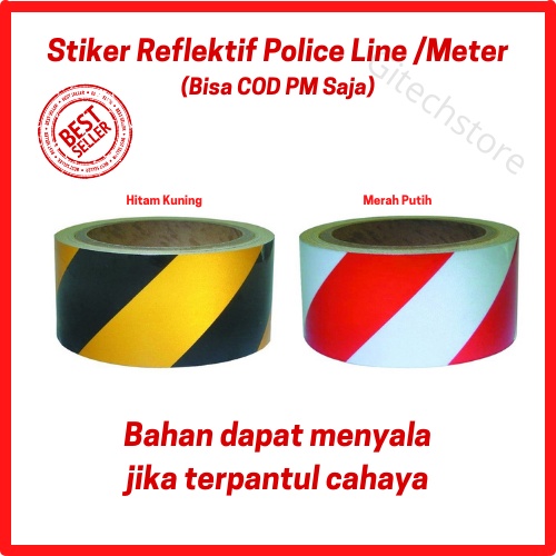 Stiker Reflektor Stiker Reflektif Hitam Kuning Merah Putih Police Line Stiker Pemantul Cahaya Per Meter