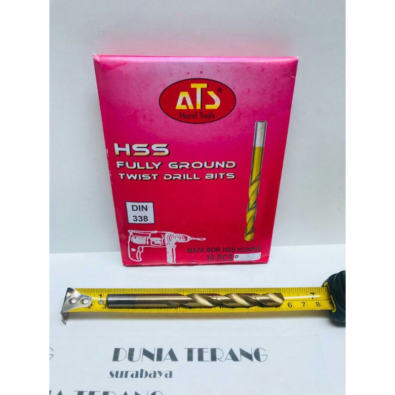 Mata Bor Besi ATS 9mm Kuning - HSS TiN Coated Fully Ground Twist Drill Bits 9 mm