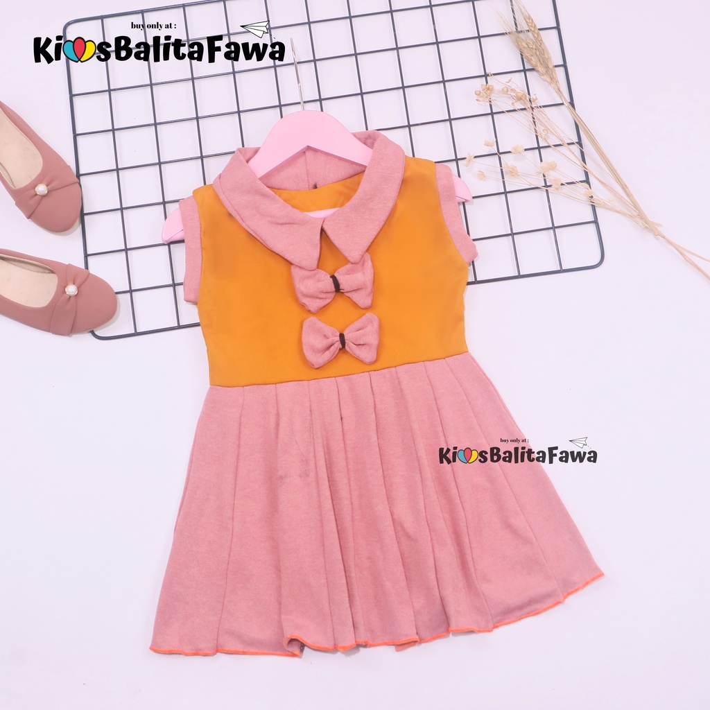 Dress Nindy uk 1-2 Tahun / Dres Kerah Yukensi Atasan Baju Import Anak Perempuan Cewek Harian Grosir