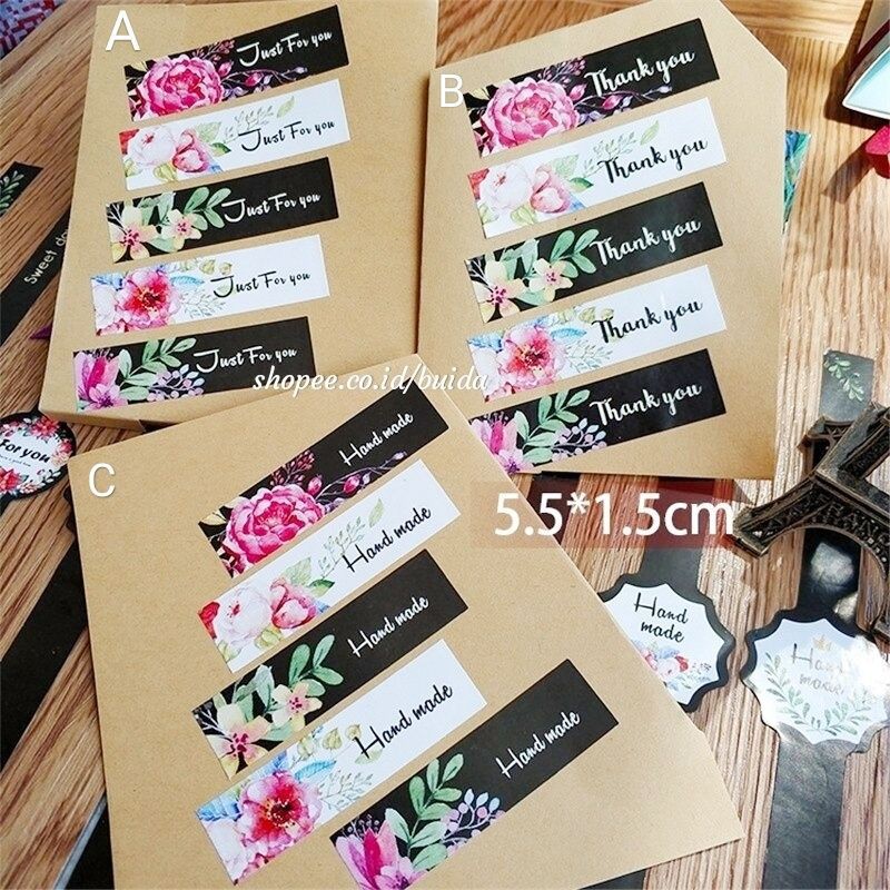 

Label Sticker Handmade Thank You Just For You Motif Bunga Shabby Flower Segel Kemasan Panjang Long