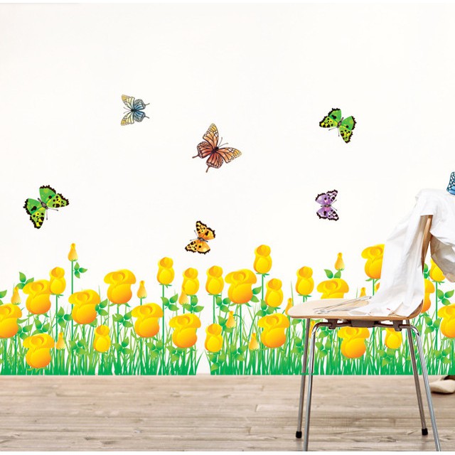 RELIZA WALL STICKER RUMPUT BUNGA TULIP KUNING GRASS FLOWERS YELLOW STIKER DINDING AY7025 A