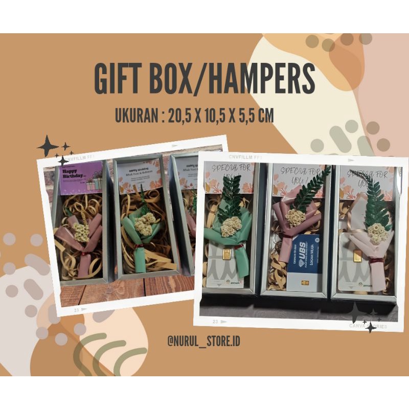 

PROMO !!! GIFT BOX/HAMPERS/KOTAK BOX/KOTAK ANTAM/KOTAK MINIGOLD/KADO WISUDA/KADO PERNIKAHAN/KADO ULANG TAHUN/selamat hari puasa/ ramadhan/ selamat hari raya idul fitri/hari ibu/ happy new year/tahun baru/hari natal