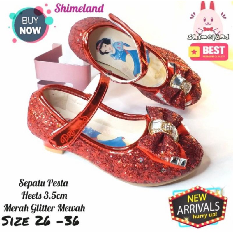 Sepatu Pesta Heels Merah Purple Glitter Mewah Princess Anak Perempuanp