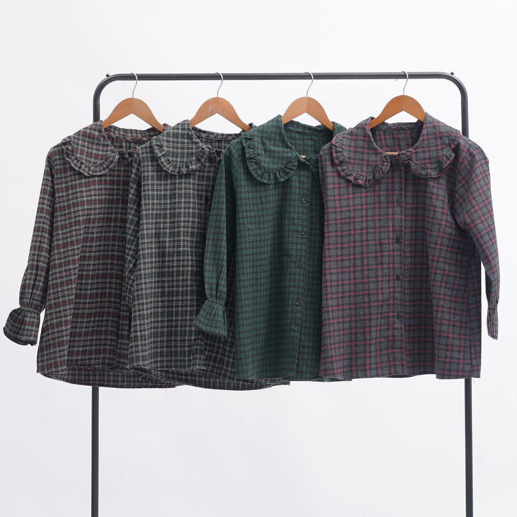 BLOUSE BALON MIZU TARTAN /Una Top KEMEJA REMPEL LORI SHIRT / BLOUSE TARTAN KOTAK OVERSIZE-1