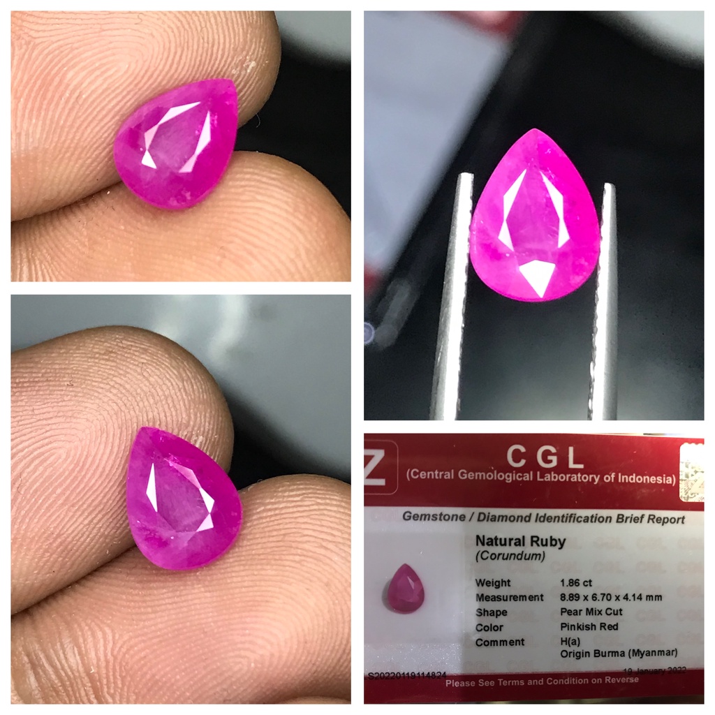 Natural 1.86ct Pinkish Red ruby Burma Myanmar Heat Only