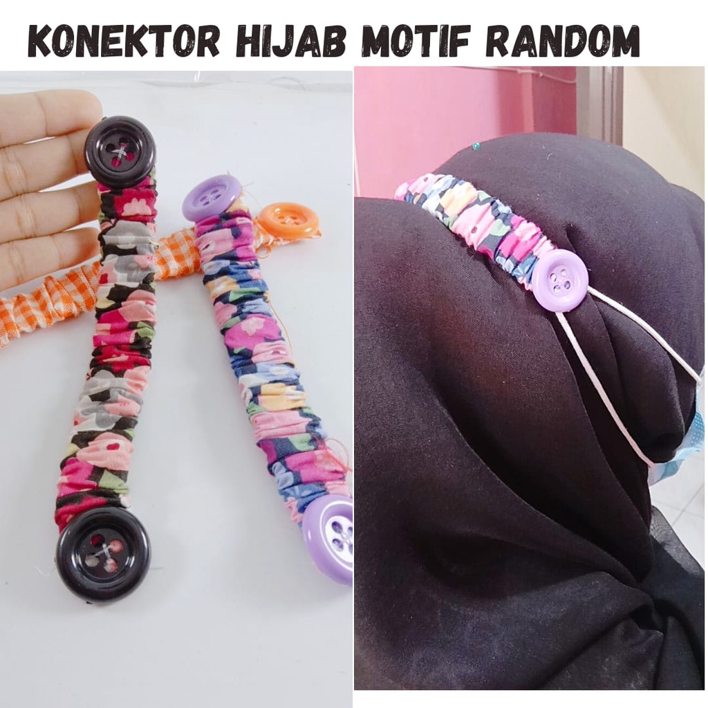 Konektor Masker Hijab Kain Motif Konektor masker kain unik konektor hijab Motif RANDOM