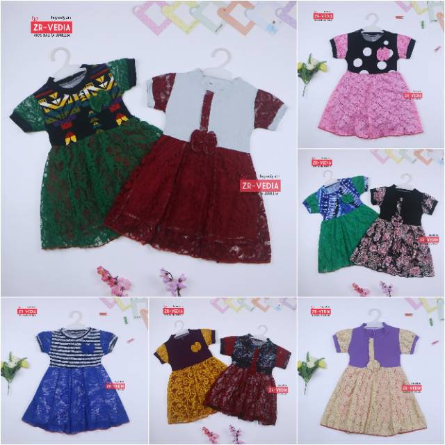 Dress Yuki uk 3-4 Tahun / Dres Lengan Anak Perempuan Brukat Adem Murah Baju Gaun Pesta Import