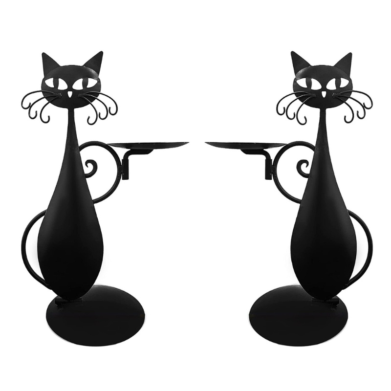 Stand Holder Lilin Bentuk Kucing Warna Hitam Gaya Retro Untuk Dekorasi Pernikahan