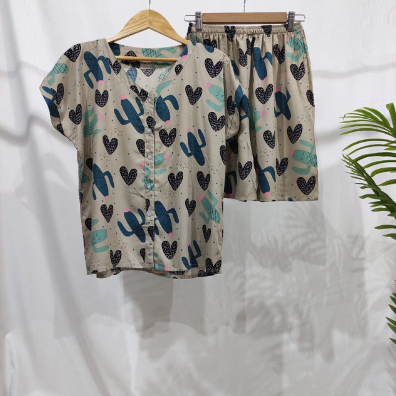 PIYAMA PENDEK RAYON | PIYAMA KANCING | BAJU RUMAHAN MURAH-TB 9