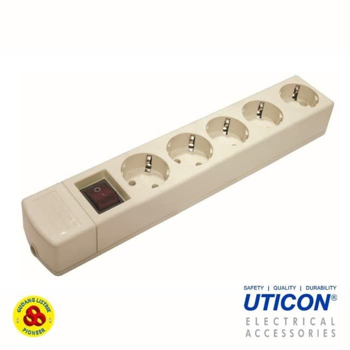 Uticon Stop Kontak 5 Lubang Arde ST-1582NC + Saklar Neon Terminal 5 LB