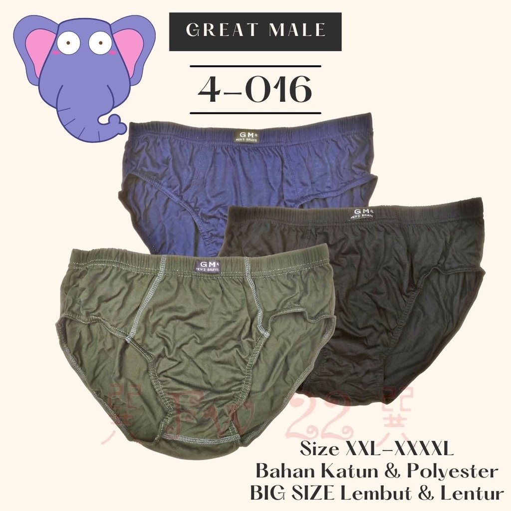 Celana Dalam Pria Jumbo Great Male 4-016 Ukuran Besar Hingga 4XL dengan Bahan yang Lembut dan Nyaman