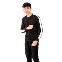 Sweater pria lengan panjang hitam list putih