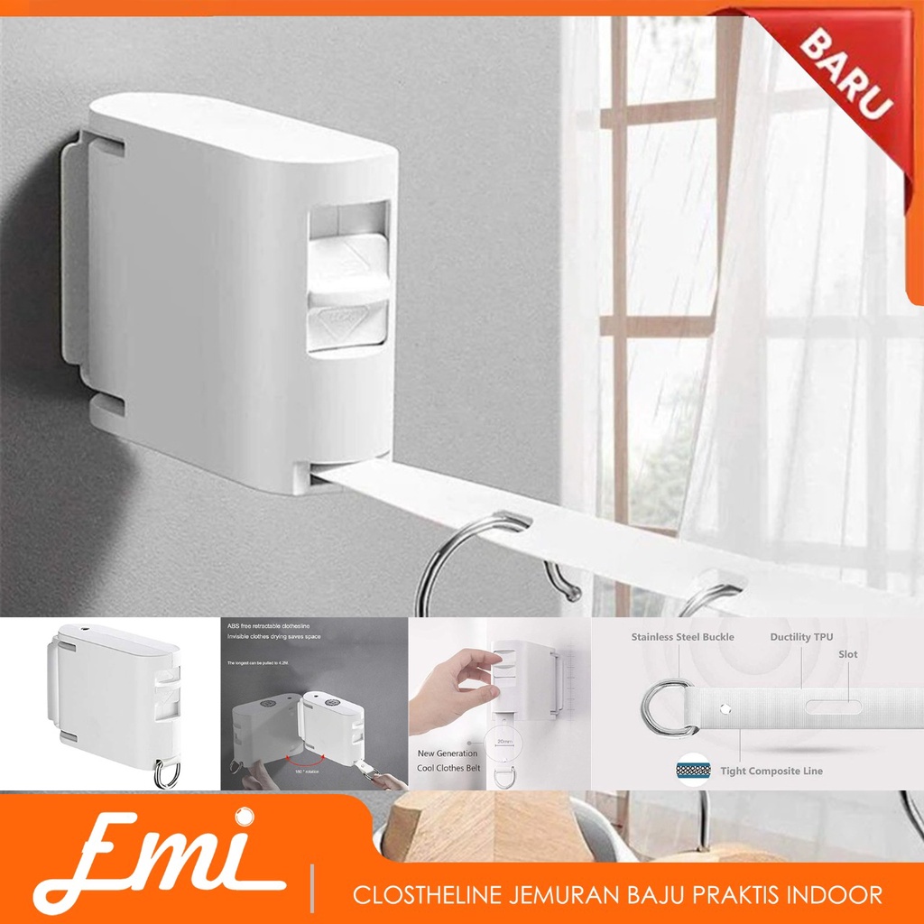Jemuran Baju Praktis Indoor Model Tali Retractable 4.2m Cloth Hanger