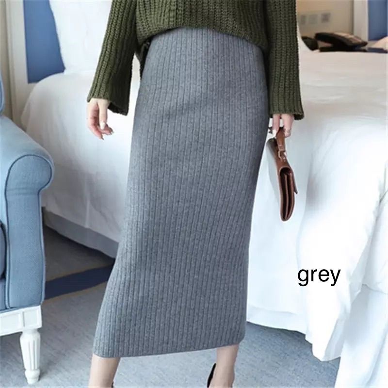 (R70) Rib midi skirt knit / rok rajut korea