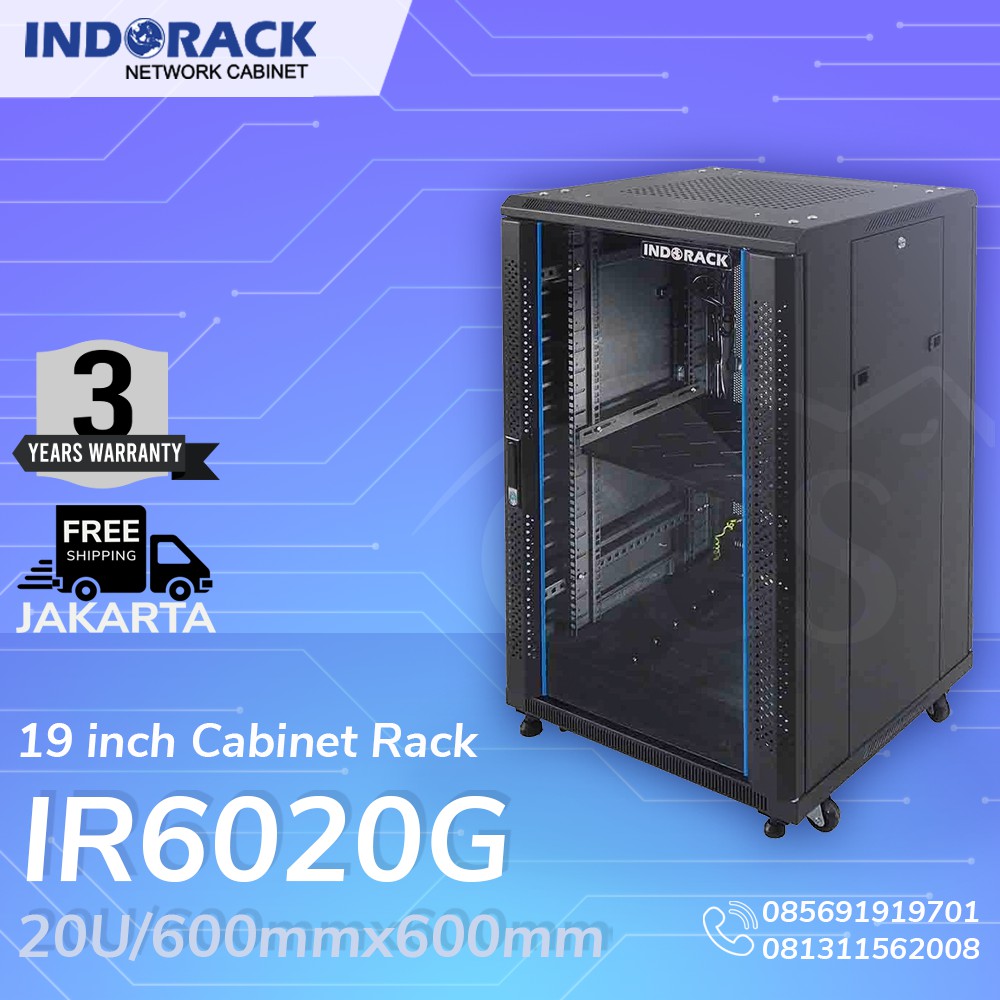 IR6020G - 20U Close Rack Depth 600mm Glass Door 19&quot; - INDORACK