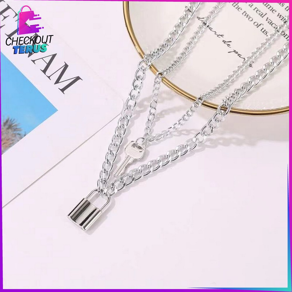 CT K57 K58 Korean Fashion Kalung Gembok Kunci Lock Key Wanita Pria Retro Kalung Rantai Wanita Lapis Emas Liontin Simple Unik