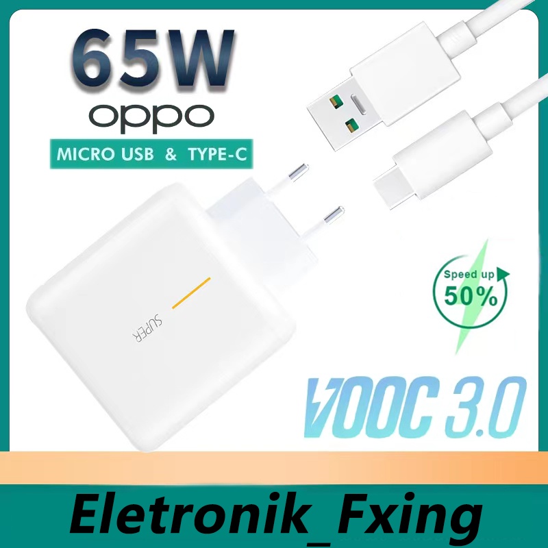 【3112S】Charger Oppo 65W Type C Super Vooc Reno Ace 2 65 W usb cable data cas Flash Tc Charge Fast Charging Support TypeC Original 100%