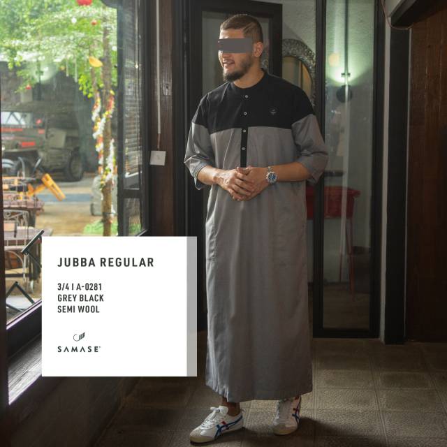 Jubah Samase Jubba Jubbah Reguler A 028 Grey Black - Semi Wool