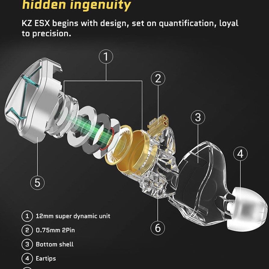 Knowledge Zenith IEM KZ ESX - with Mic Dynamic Driver 12mm - Garansi Resmi 1 Tahun Free Bag - Tergantung Persediaan Stock