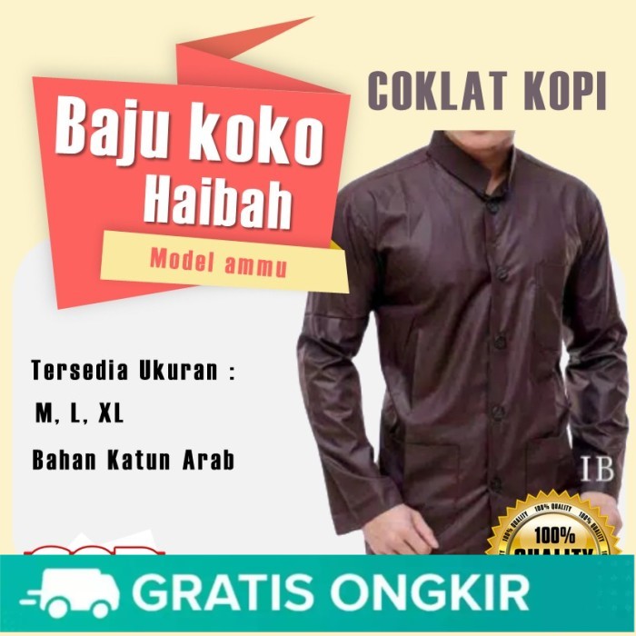 Koko Pria Baju Koko Haibah Ammu Merk Annur Baju Koko Pria Coklat Kopi - Coklat Kopi, M