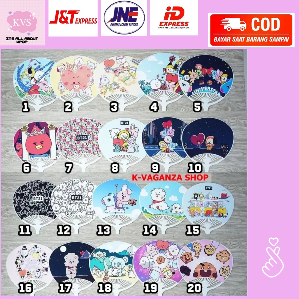 Kipas bt21 bts Tangan Plastik Manual Portable Karakter Jumbo Unofficial Together Versi 1 Anti Air