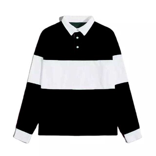 Vintage Rugby Polo shirt Kaos Pria Lengan Panjang