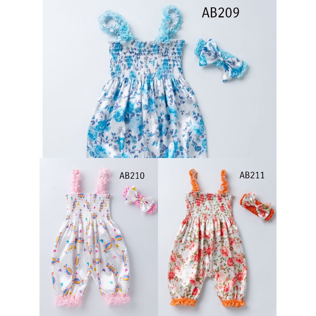HELLO SUNSHINE - SET JUMPSUIT BAYI PEREMPUAN - JUMPSUIT BANDANA ANAK CEWEK IMPORT