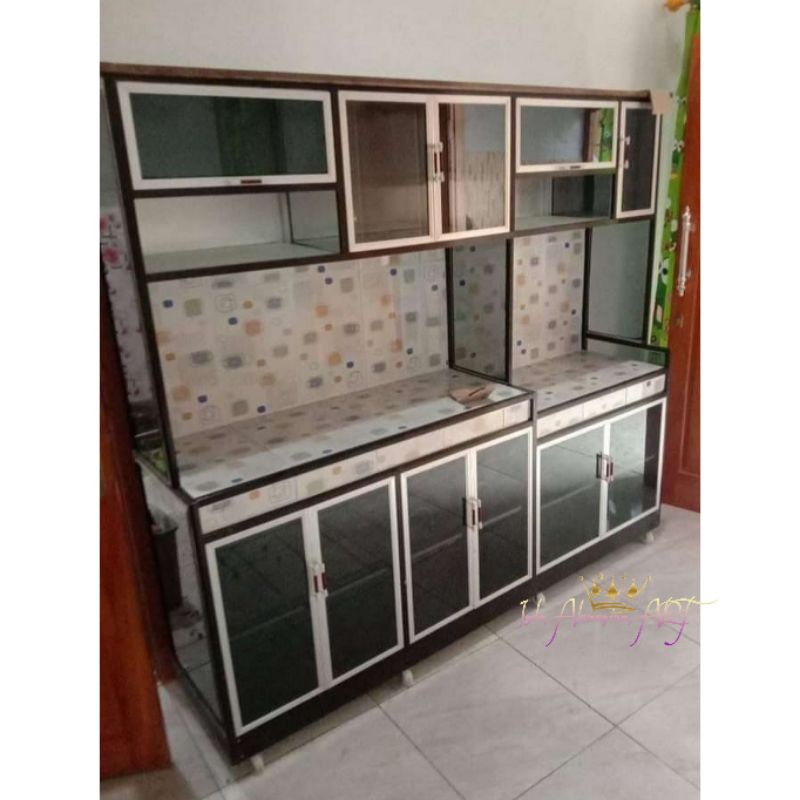 Dapur Sehat / Rak Lemari Dapur Pintu 11 Besar Kaca Bahan Alumunium
