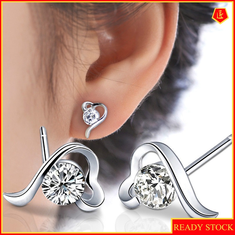 [Ready Stock]Classic Retro Fashion Silver Diamond Stud Earrings