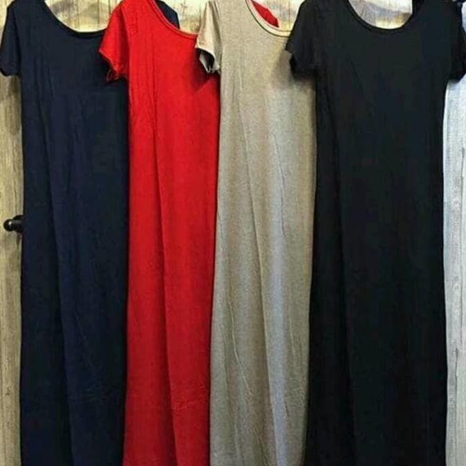 HITS PLAIN MAXI DRESS WANITA / BAJU TERUSAN POLOS PANJANG SPANDEK - Hitam
