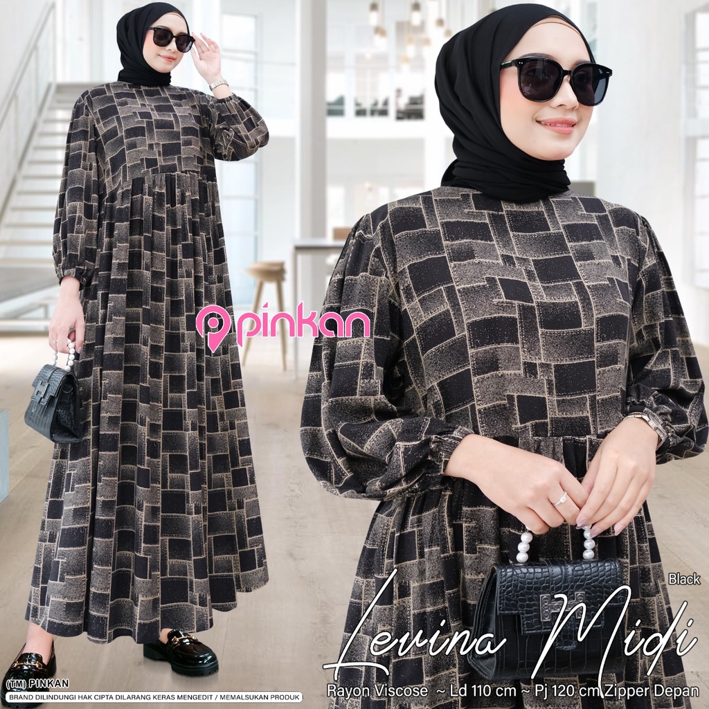 PINKAN LEVINA MIDI Rayon Premium Terbaru Dress Buat Kondangan Murah Terlaris Midi Jumbo Baju Muslim 