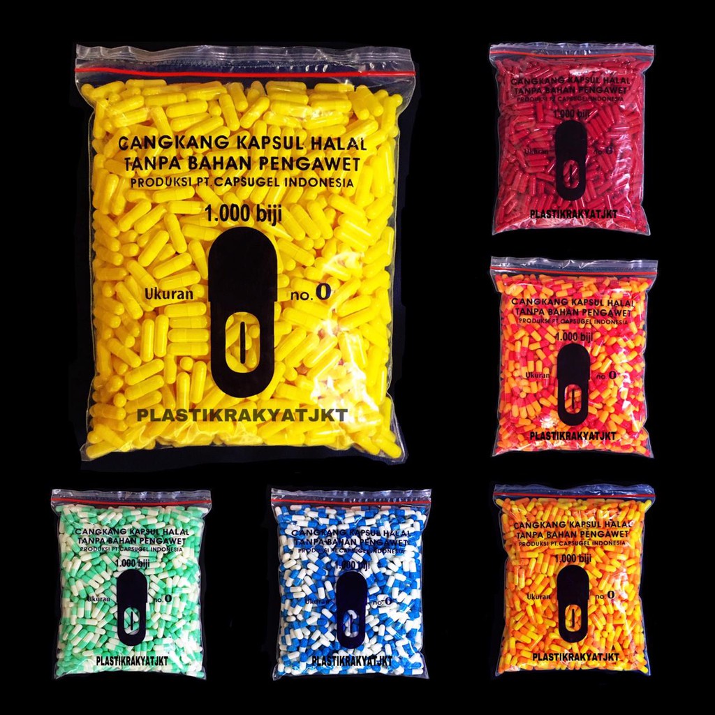 LAKU Kapsul Kosong Warna Ukuran 0 Isi 1 Butir / Cangkang Kapsul Halal Ukuran 0 CAPSUGEL
