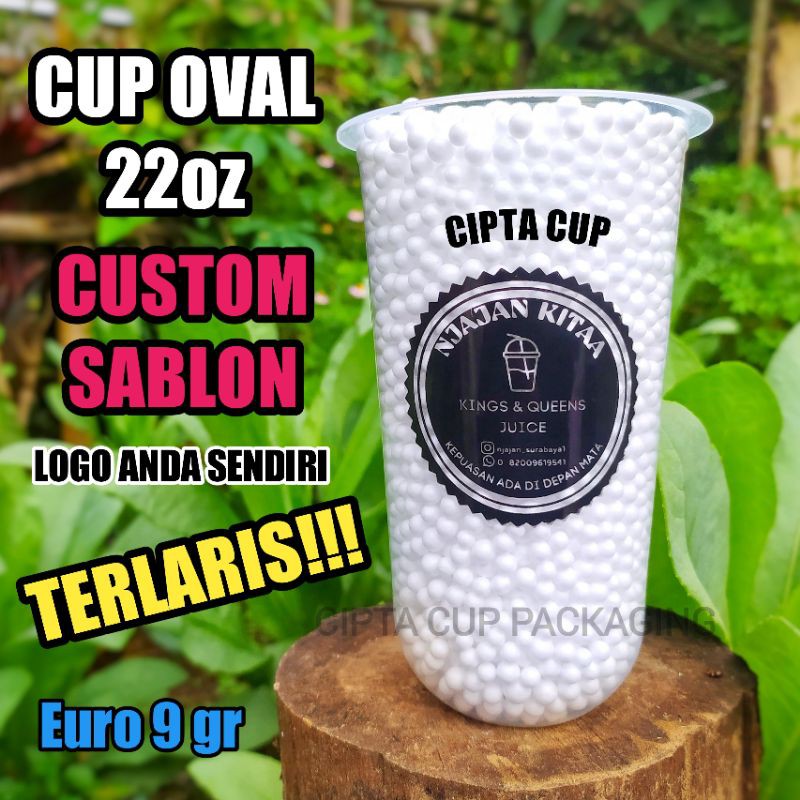 cup oval 22 oz gelas plastik sablon boba thaitea besar