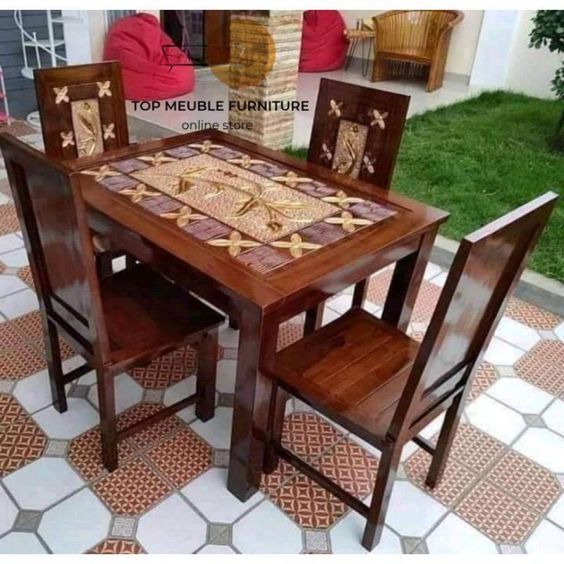 Meja makan minimalis - meja makan kayu jati - meja makan cat duco