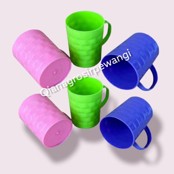 6 Pcs Gelas minum plastik warna motif tikar lipat