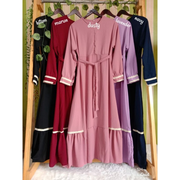 Naura Dress Gamis Polos Renda Couple Ibu dan Anak by Sada SH Bahan Wollycrepe Zizeza Busui friendly