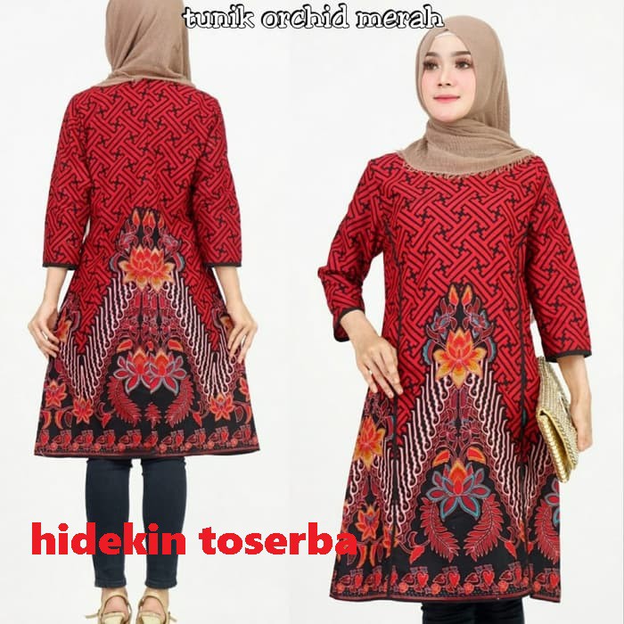 TUNIK BATIK JUMBO WANITA ORCHID MERAH M-5L