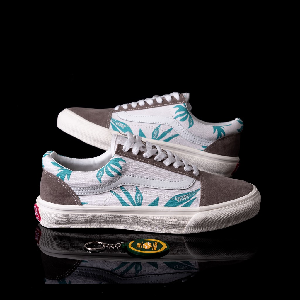 Sepatu Leaf Old Skool Premium White Grey Sneakers Oldskool Pria Wanita