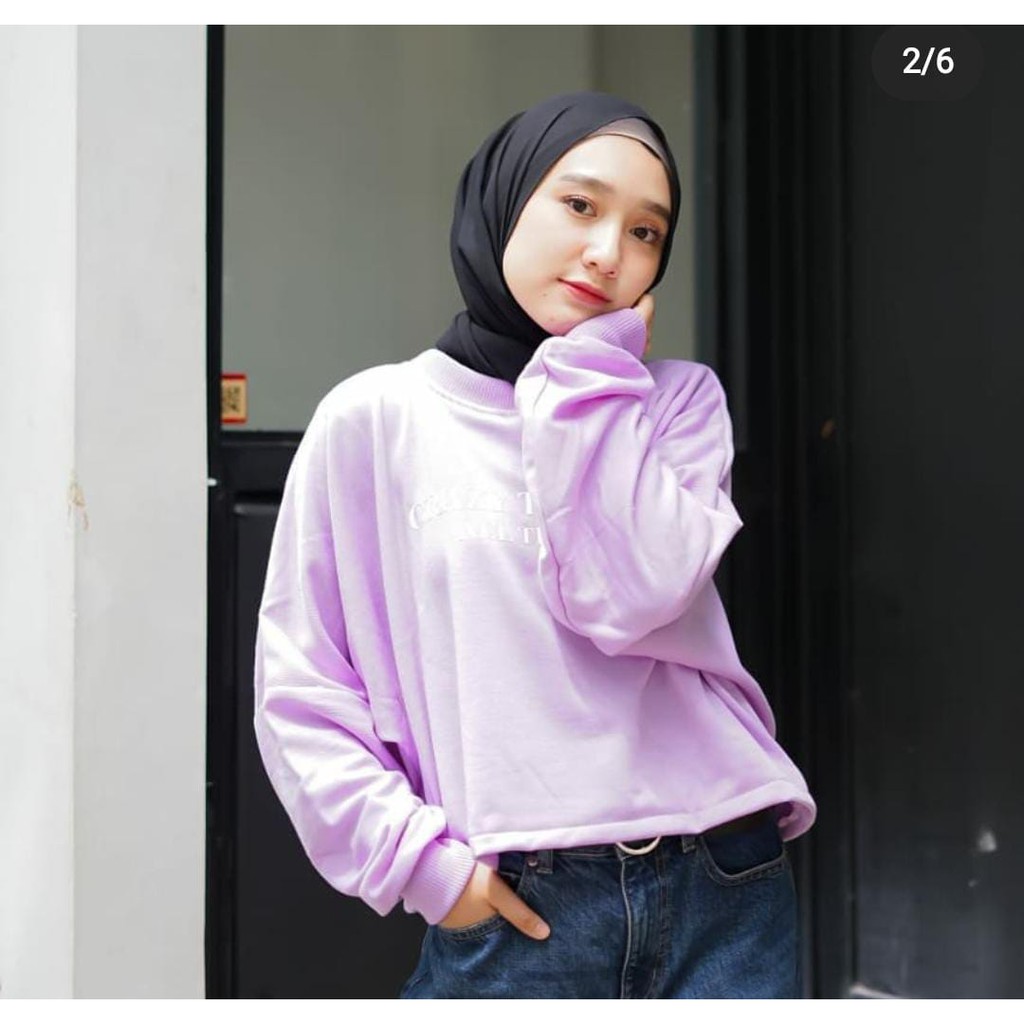 (REAL PICT) CRAZY THOUGHTS SWEATER WANITA BEST SELLING OVERSIZE BATWING Crop