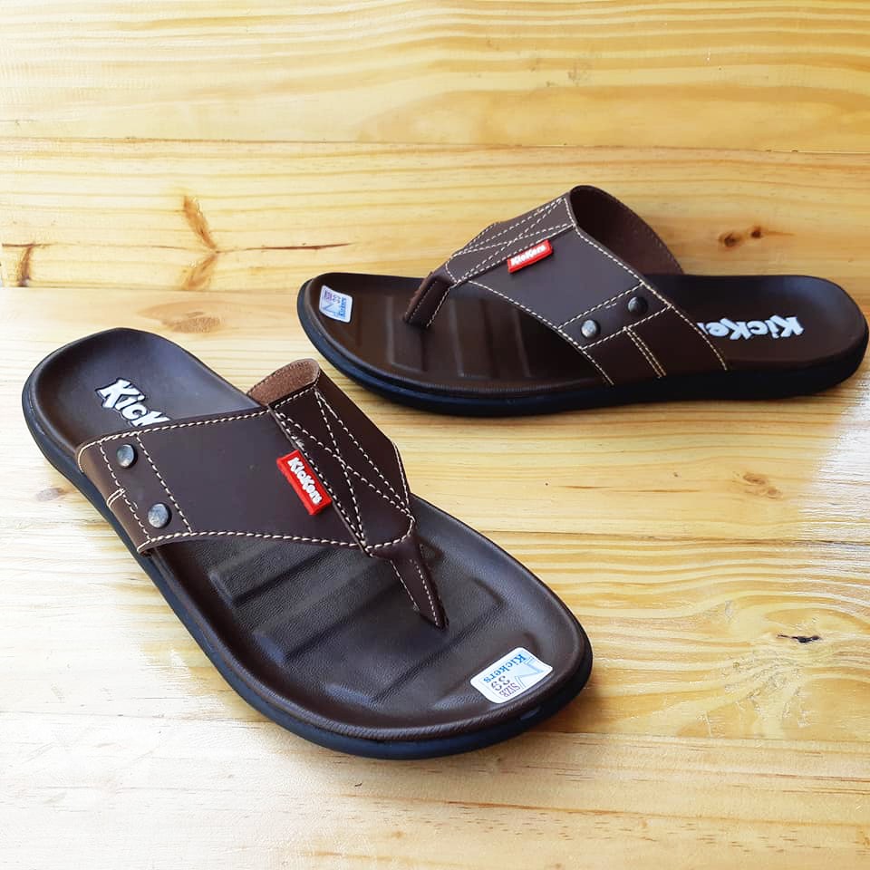 Sandal Pria Slop Terbaru / Sandal Kasual Kickers kulit (Selop Polos - Jepit Polos)-6