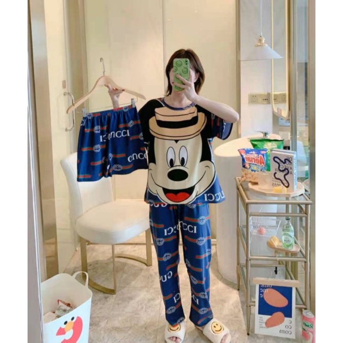 MDLV ~ BAJU TIDUR SET 3IN1 HAT MICKEY BAJU TIDUR IMPORT CEWEK BEST SELLER PIYAMA DEWASA IMPORT