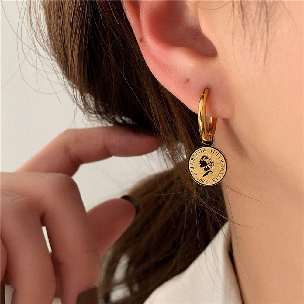 Needway Anting Bunga Gadis Manis Geometri Telinga Gesper Rose Logam Persegi Gaya Korea Earrings