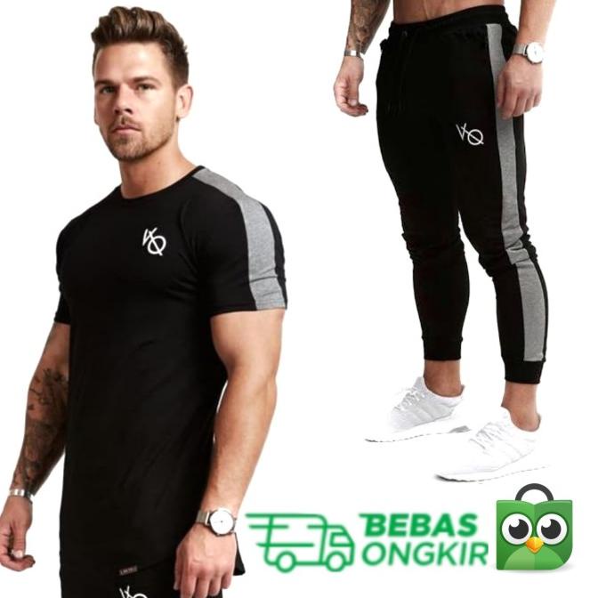 BUNDLING VQ STRIPE kaos Gym fitnes baju training pria jogger vanquish