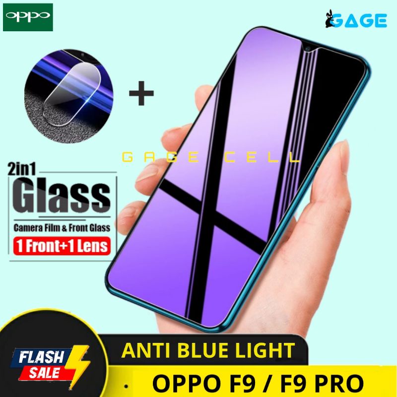 2in1 TEMPERED GLASS ANTI BLUE RADIASI OPPO F9 F9PRO TG ANTI GORES LAYAR KAMERA SCREEN PROTECTOR