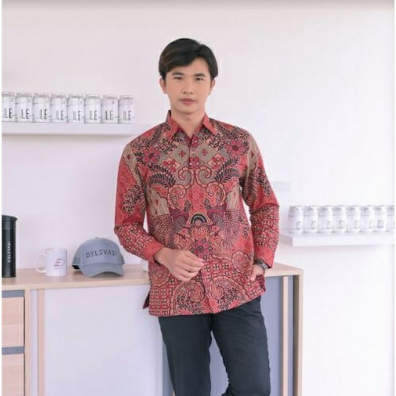 Batik kemeja ekslusif,batik katun baturaden lapis furing size reguler merah dara