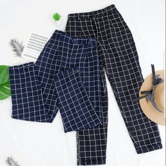 TBI Plaid Trouser Pant Celana Baggy Joger Korean BTS Celana Bahan