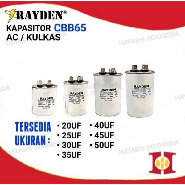 Kapasitor AC Kulkas CBB65 20UF 25UF 30UF 35UF 40UF 45UF 50UF