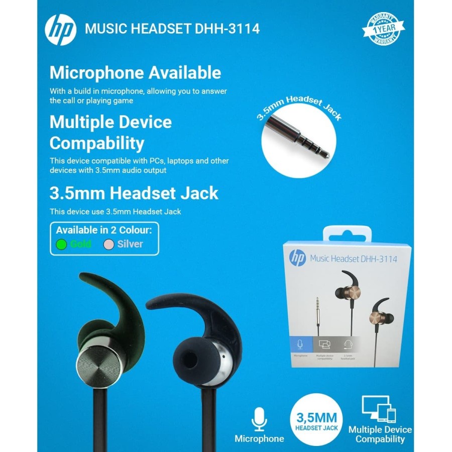 Earphone HP DHH-3114 Sporty- HP Earphone DHH-3114 Sporty Music Headset